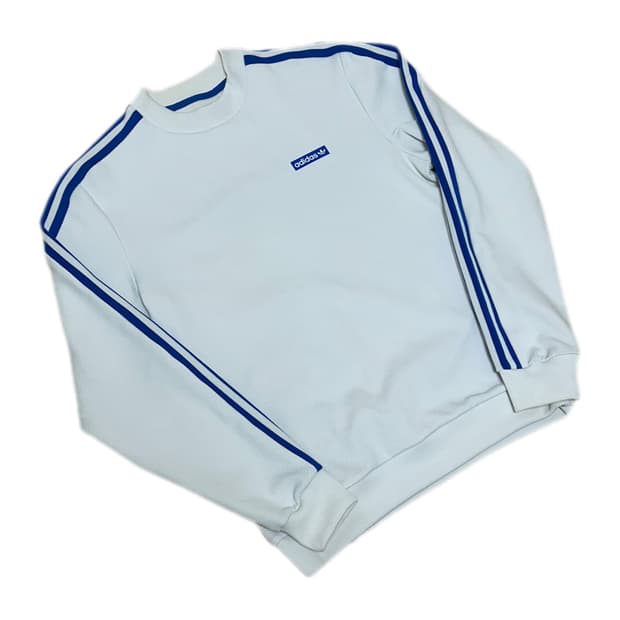 아디다스 화이트 블루 와플 맨투맨