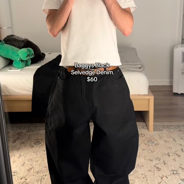 Baggy clothing 블랙 셀비지 데님 L