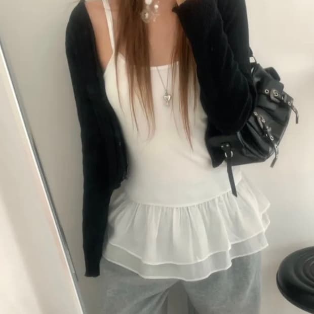 새상품 프릴 주름 레이어드 나시 원피스