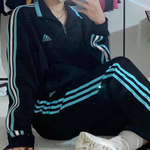 아디다스 포인트 하늘 스카이블루 져지 집업 트랙탑