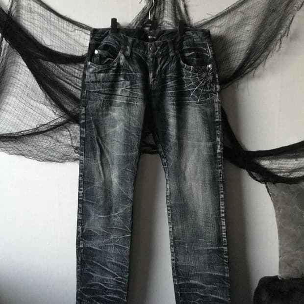 Punk net embriodery printing jeans