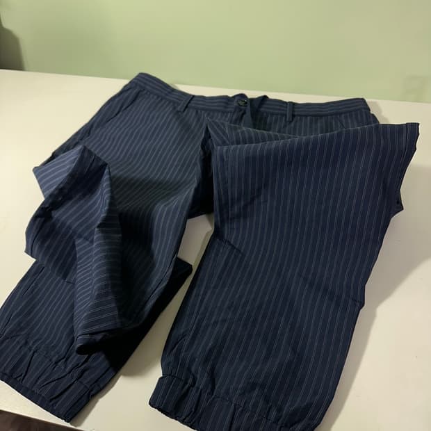 L 유니클로 네이비 스트라이프 써머코튼 밴딩팬츠