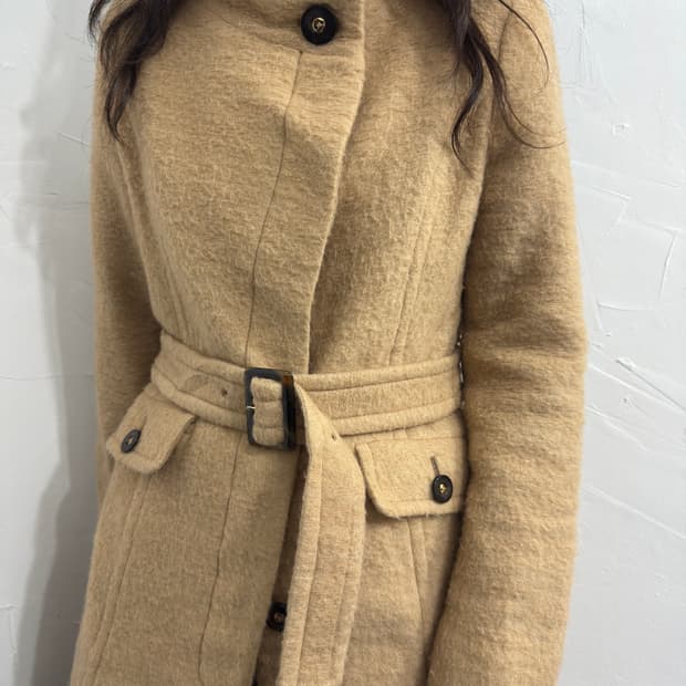 belt wool slim coat