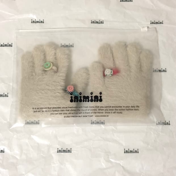 이니미니 Knit button rings gloves 크림