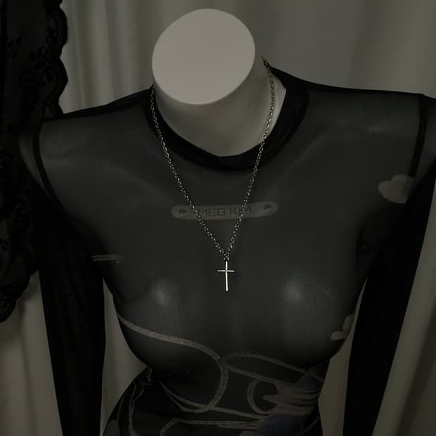 Vintage 베이직 실버 미니 십자가 크로스 팬던트 네크리스 목걸이