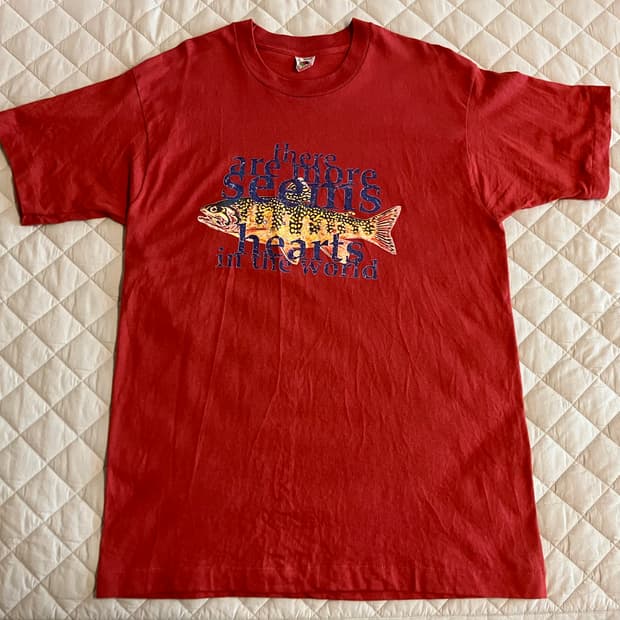 빈티지 USA 90s 프룻오브더룸 싱글스티치 피싱 물고기 티셔츠 L