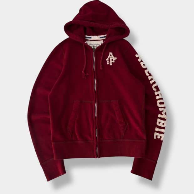 아베크롬비 루즈핏 레드 버건디 사이드패치 스웻 후드집업