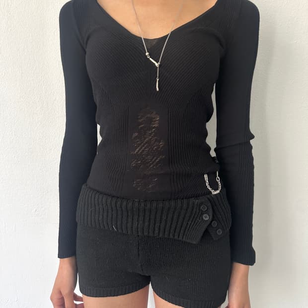 카발리 2000s 블랙 체인 슬리브 니트