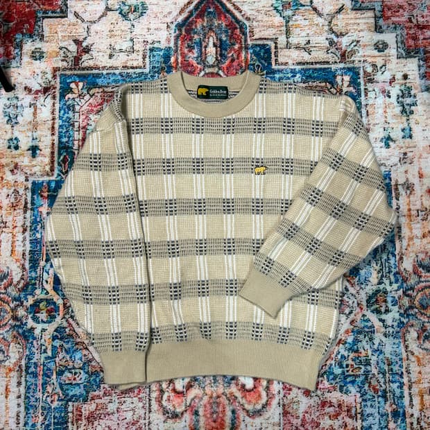 [L] 90s 골든베어 체크패턴 크루넥 니트