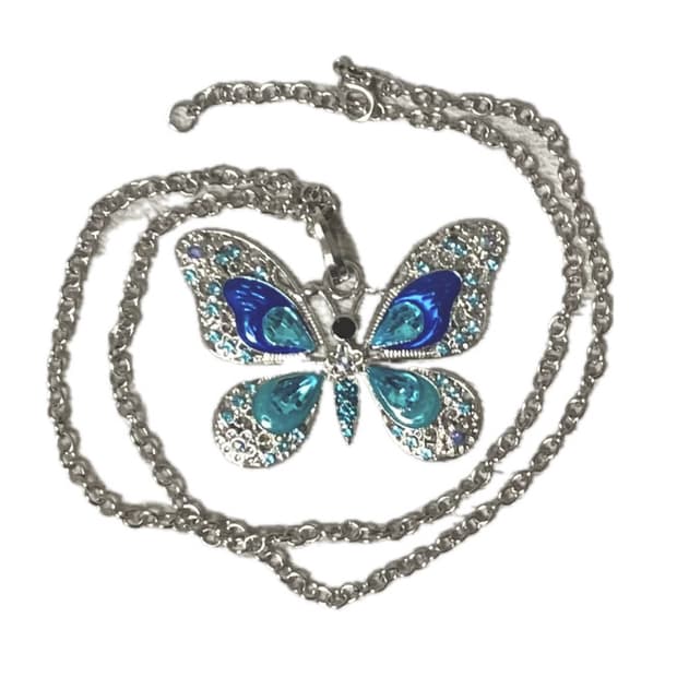 대장 빈티지 갸루펑크오리엔탈 블루나비 자개큐빅 목걸이  레테유리타신무화