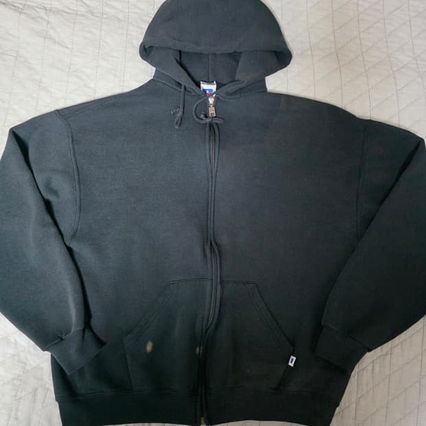 [L] 90s 빈티지 러셀 애슬레틱 후드집업 블랙 ver.블리칭트래쉬드