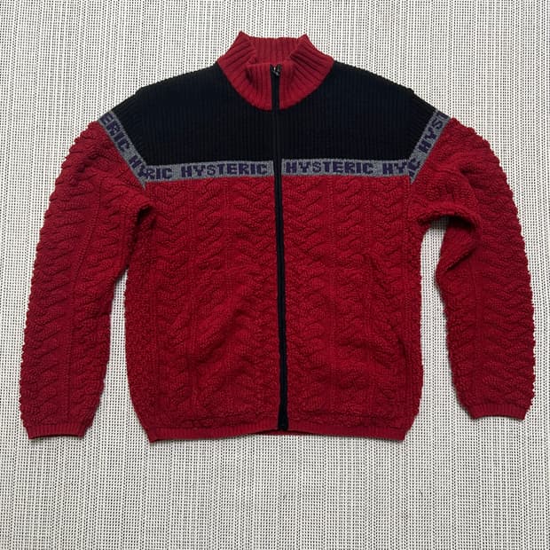 히스테릭글래머 케이블 니트 집업 M