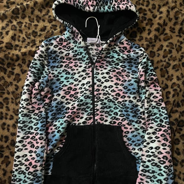 일본빈티지 호피 레오파드 후드집업