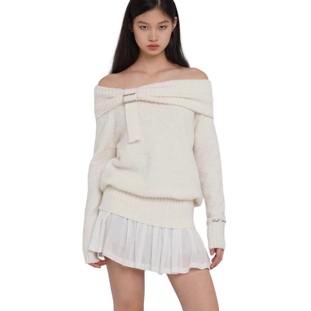 스위트칠링) 오프숄더 미니 스웨터 원피스 드레스