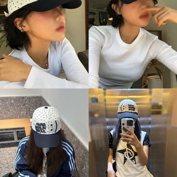 화이트 네이비 스마일 스타 더뮤지엄비지터 모자 볼캡 