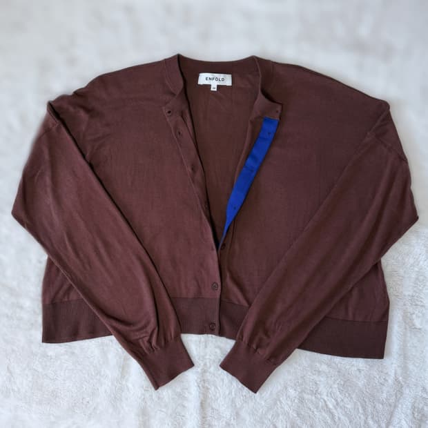 Enfold 엔폴드 초코 블루 실크 코튼 가디건