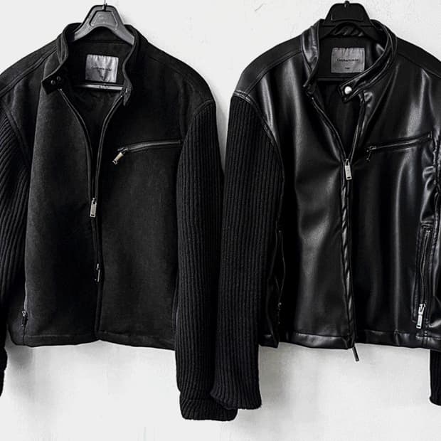 코시하루 스웨이드 딥블랙 니트 가죽 자켓