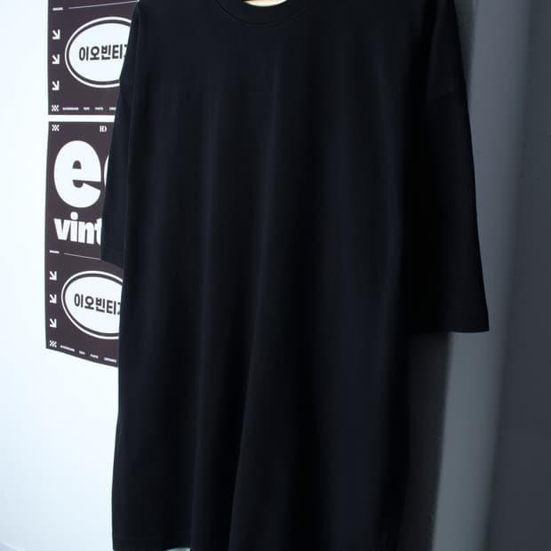 (M-XL) 소버먼트 반팔 티셔츠 오버핏 블랙 무지 헤비-H32032