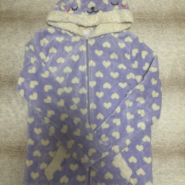하트 도트 퍼플 퍼 후드집업