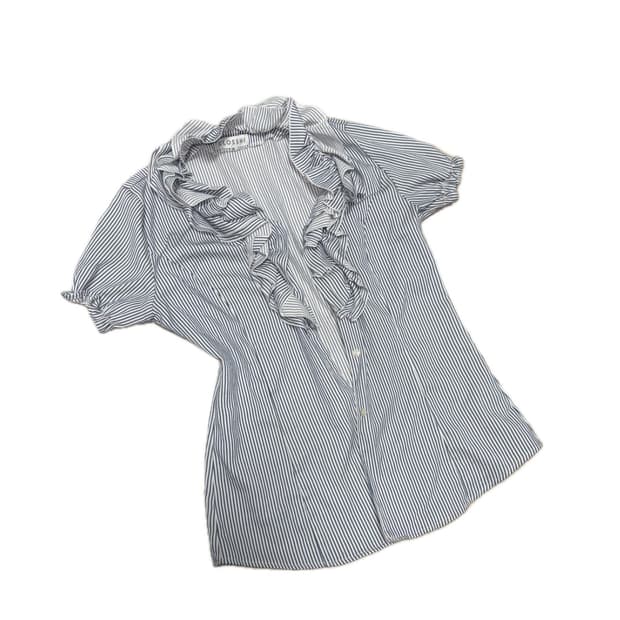 vtg 페어리 스트라이프 프릴 셔링 반팔 셔츠