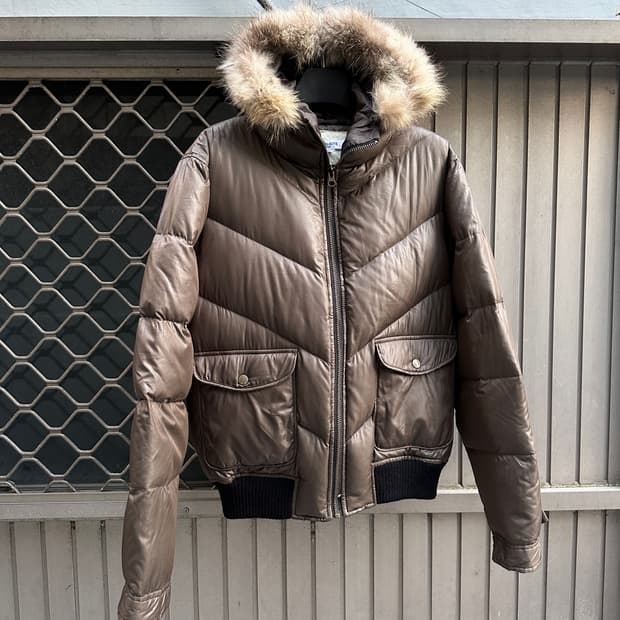 Raccoon fur brown crop puffer jacket