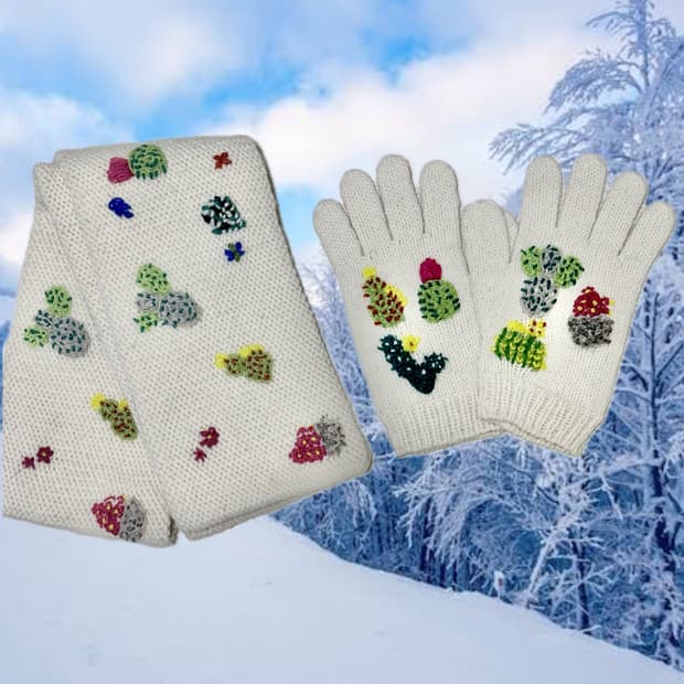 Beamsboy 니팅 자수 머플러 장갑 세트