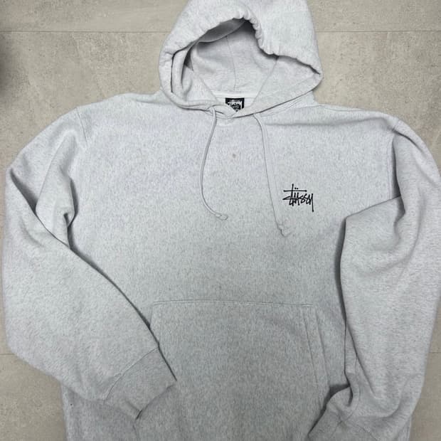 스투시 베이직 로고 후드티 그레이