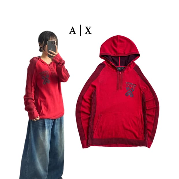 아르마니 익스체인지 아노락 후드 니트 반집업