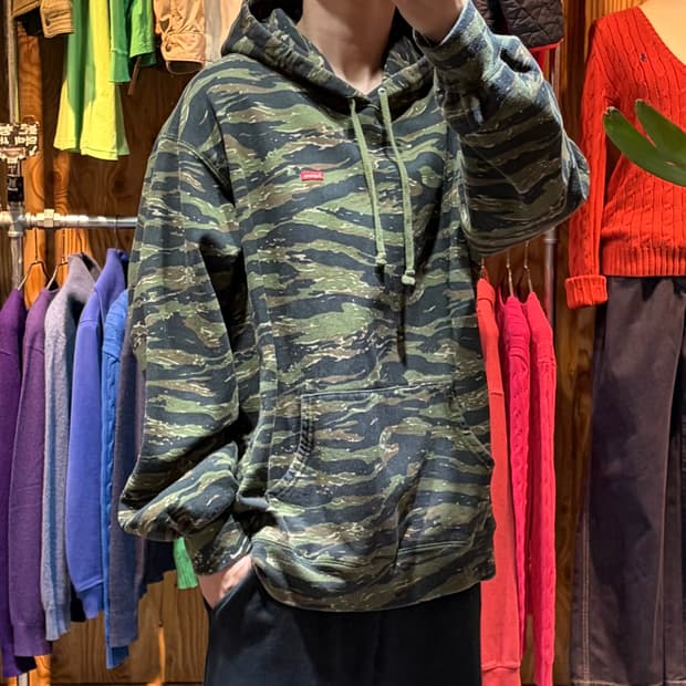 XL SUPREME 슈프림 타이거 카모 미니 박스로고 후드티