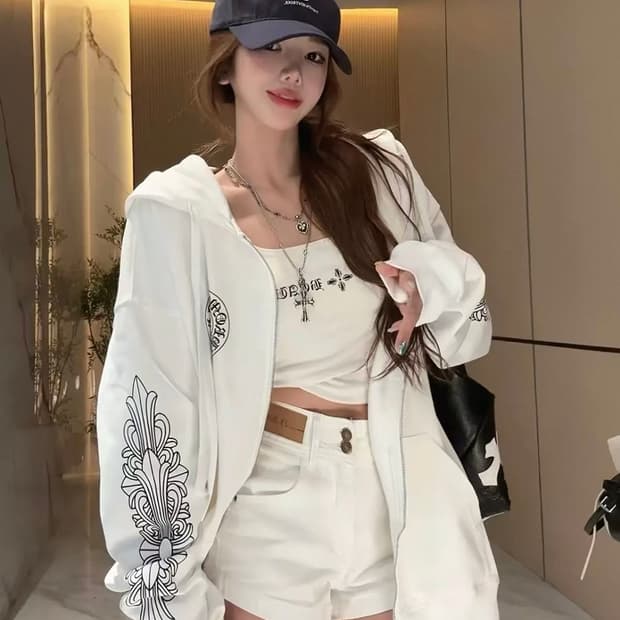 화이트 후드집업 새상품 크롬하츠 스타일