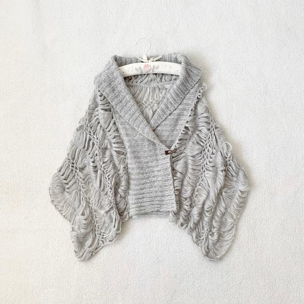 연그레이 그물 숄 가디건