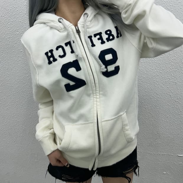 아베크롬비 네이비 센터로고 화이트 후드집업 M