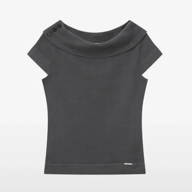 미세키서울 Button boat neck knit top CHARCOAL