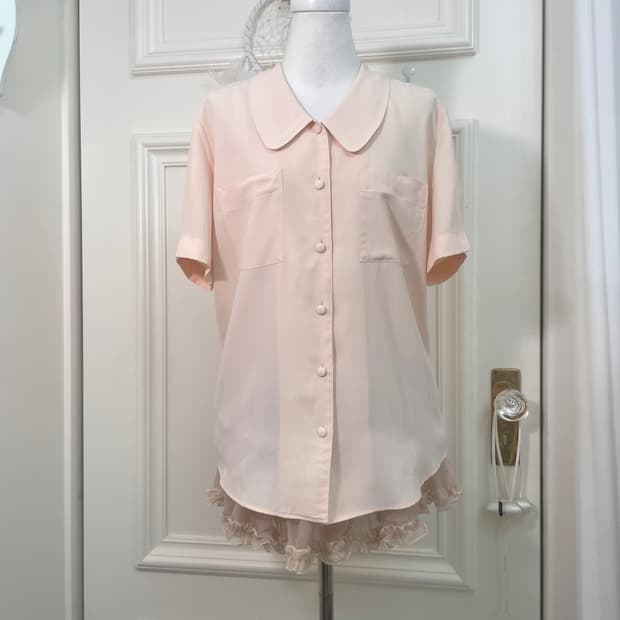 coral collar pleats sleeve half blouse