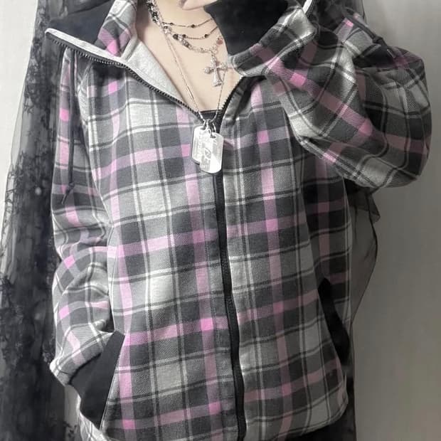 펑크 체크 포인트 후드집업 punk checPoint hood zipup