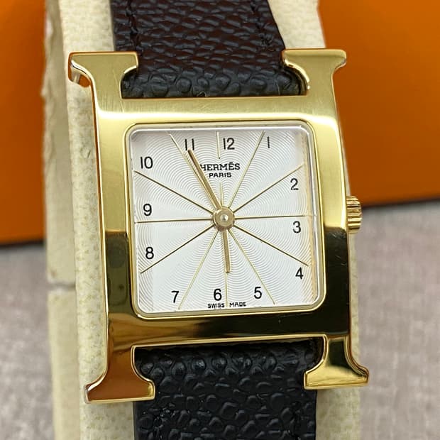 에르메스 H아워 1.201 금장 여성용 쿼츠 PM 스몰 사이즈