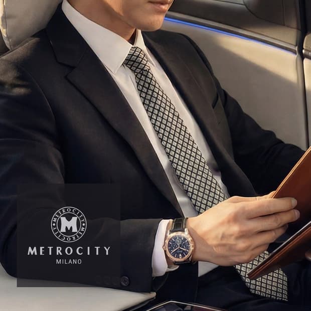 메트로시티 실크 블랙 기하 패턴 넥타이 8.4cm A+등급 A19654