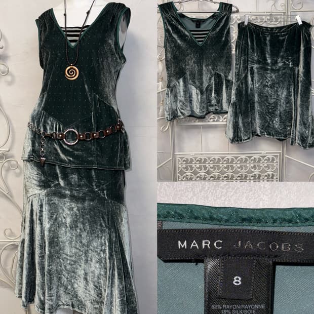 Marc Jacobs green velvet silk dot setup