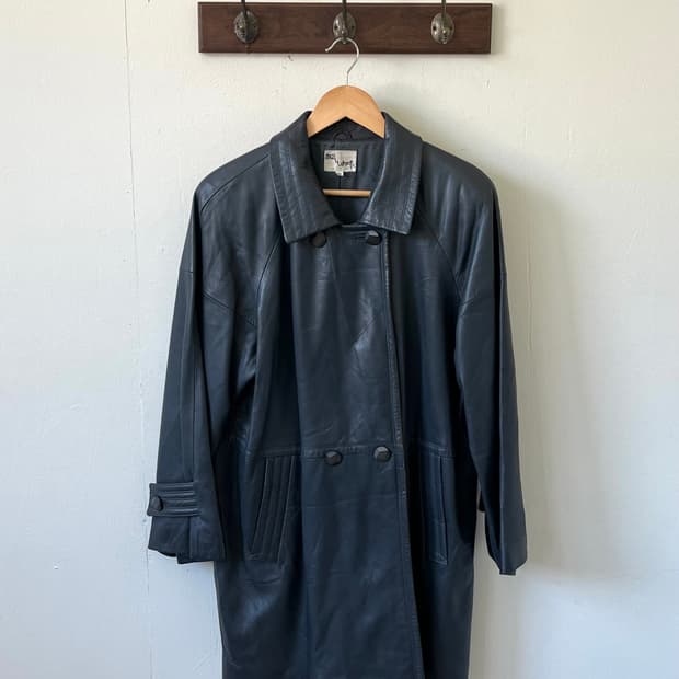 90‘s ANGEL LEATHER 스톤 네이비 레더 자켓