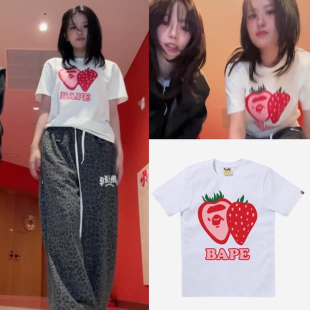 베이프 스트로베리 딸기 반팔티셔츠 화이트 베이비메탈클럽스투시샤크미스치프