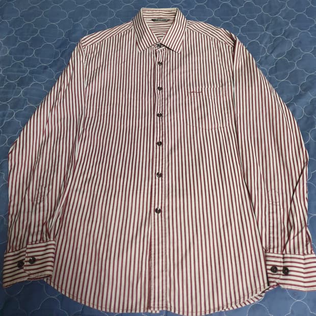 MAN STAR 스트라이프 긴팔셔츠 레드 (105)