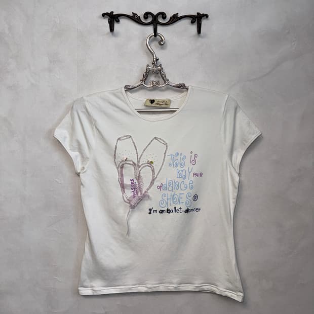 White ballet shoes beads ribbon half t 