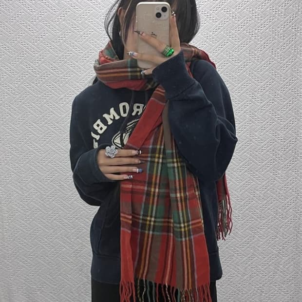 빈티지 폭닥 홀리데이 타탄체크 목도리 C07996