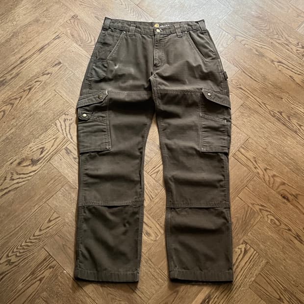 [33]칼하트 USA 빈티지 워싱 다크커피 립스탑 더블니 워크 카고 팬츠