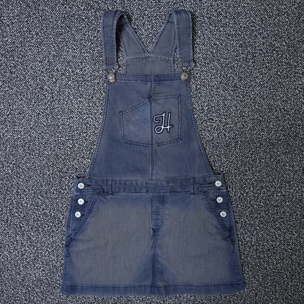 [무료배송][160]타미힐피거 키즈 데님 멜빵 치마