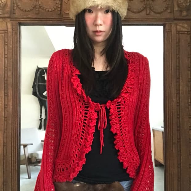 vintage red crochet cardigan