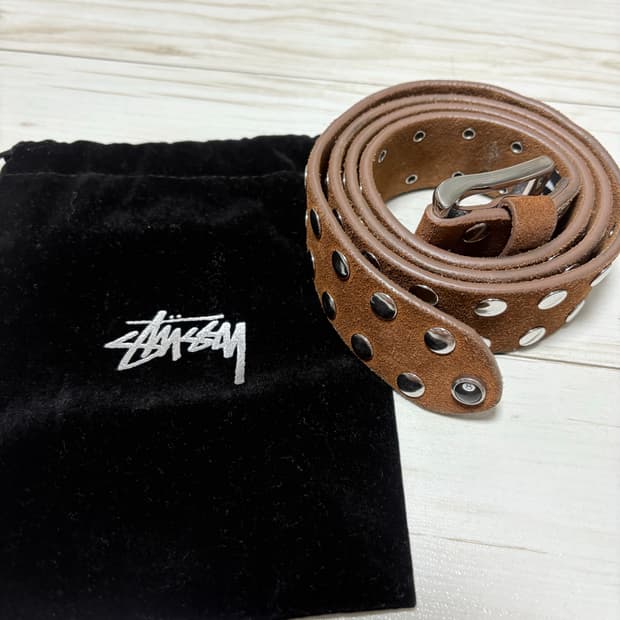 스투시 8볼 스터드 벨트 브라운 스웨이드 L-XL