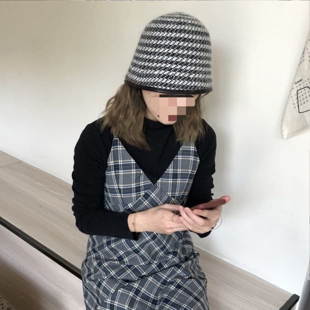 격자무늬 벙거지 모자