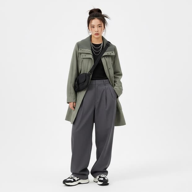 시슬리 카키 야상 점퍼 코트