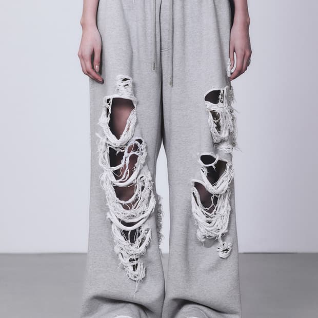 트리밍버드 스크래치 데미지 와이드 스웻 팬츠 그레이